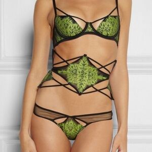 Agent Provocateur Lace Trim Embellishment Waist Belt Size 2 Green Black Sexy